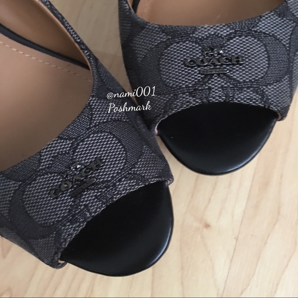 Coach Black Open Toe Sling Back Wedges EUC